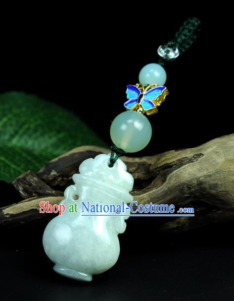 Chinese Traditional Jewelry Accessories Jade Sculpture Craft Handmade Jadeite Flagon Pendant