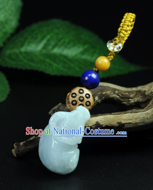 Chinese Traditional Jewelry Accessories Jade Sculpture Ox Craft Handmade Jadeite Pendant