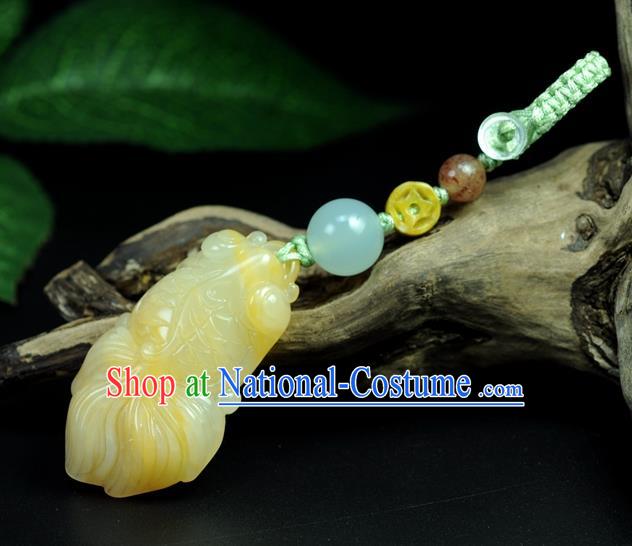 Chinese Traditional Jewelry Accessories Jade Sculpture Craft Handmade Yellow Jadeite Goldfish Pendant