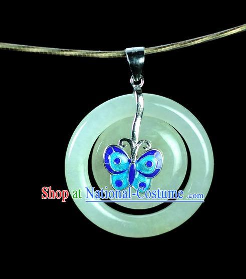 Chinese Traditional Jewelry Accessories Blueing Butterfly Jade Craft Handmade Jadeite Pendant