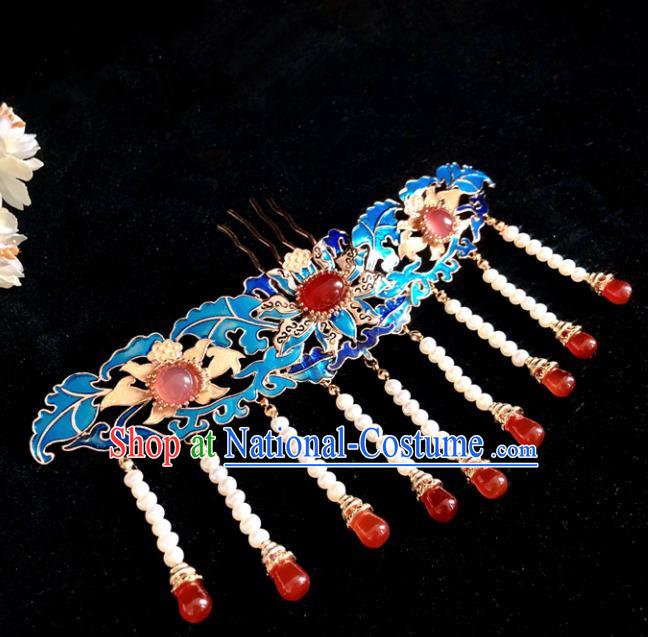 Chinese Classical Hair Accessories Traditional Ancient Hanfu Blueing Agate Tassel Hairpins for Women