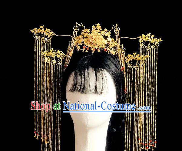 Chinese Classical Hair Accessories Traditional Ancient Hanfu Golden Phoenix Coronet Hairpins Complete Set for Women