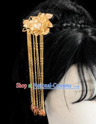 Chinese Classical Hair Accessories Traditional Ancient Hanfu Golden Flowers Hair Clip Tassel Hairpins for Women