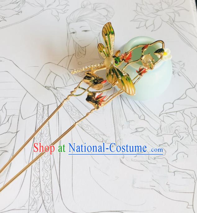 Chinese Classical Hair Accessories Traditional Ancient Hanfu Cloisonne Dragonfly Hair Clip Hairpins for Women