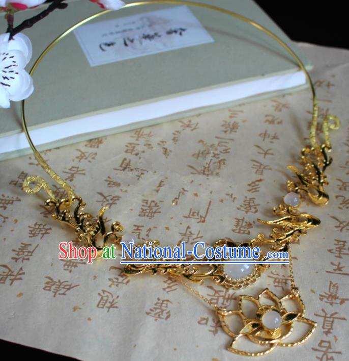 Chinese Classical Jewelry Accessories Traditional Ancient Hanfu Golden Lotus Necklace for Women