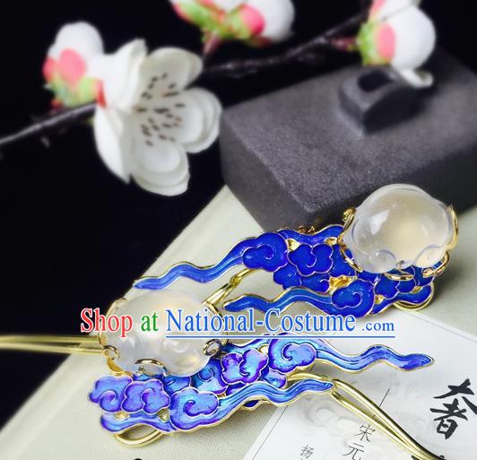 Chinese Classical Jade Hairpins Hair Accessories Traditional Ancient Hanfu Blueing Hair Clip for Women