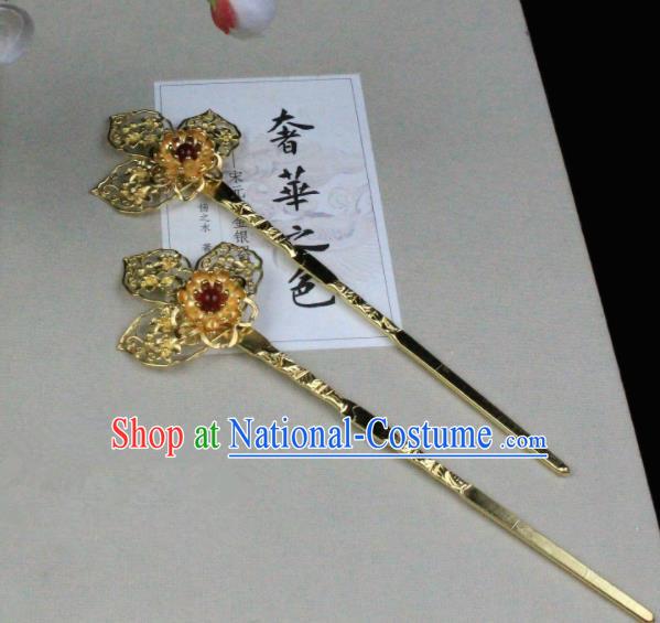 Chinese Classical Golden Hairpins Wedding Hair Accessories Traditional Ancient Hair Clip for Women