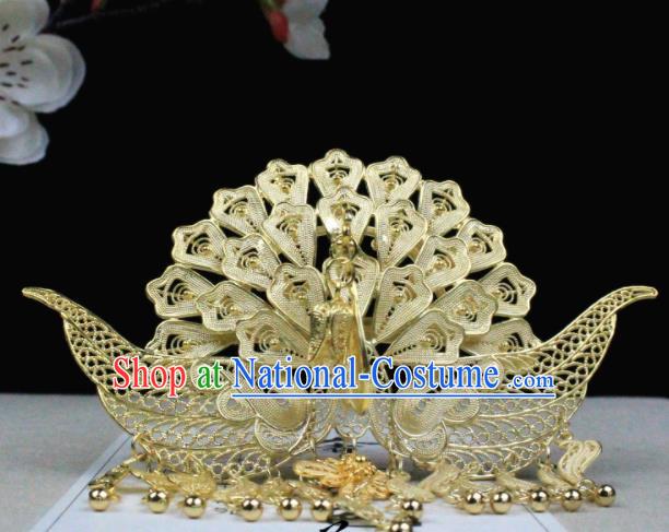 Chinese Classical Golden Phoenix Hairpins Wedding Hair Accessories Traditional Ancient Hair Clip for Women