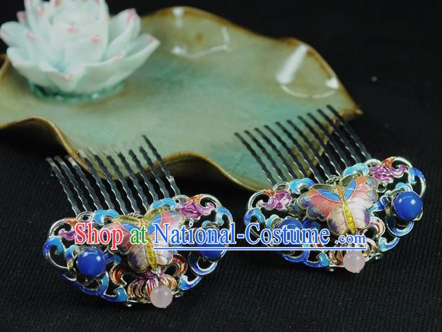 Chinese Traditional Hanfu Cloisonne Hair Comb Hair Accessories Ancient Classical Butterfly Hairpins for Women