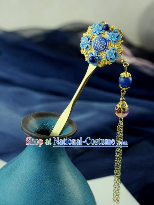 Chinese Traditional Palace Cloisonne Tassel Hair Clip Hair Accessories Ancient Classical Hairpins for Women