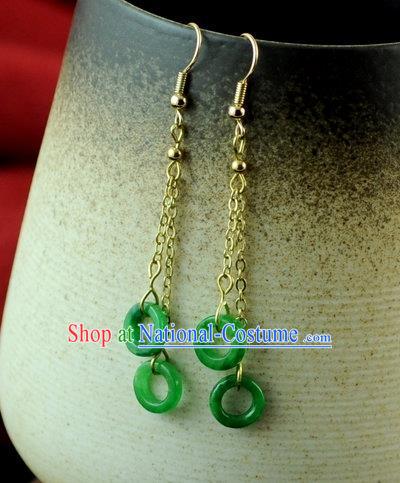 Chinese Traditional Jewelry Accessories Ancient Hanfu Tassel Green Earrings for Women