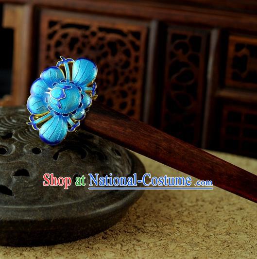 Chinese Traditional Palace Sandalwood Cloisonne Hair Clip Hair Accessories Ancient Classical Hairpins for Women