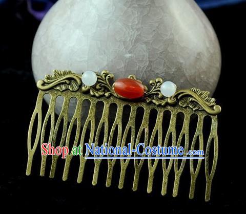 Chinese Traditional Agate Hair Comb Hair Accessories Ancient Palace Classical Hairpins for Women