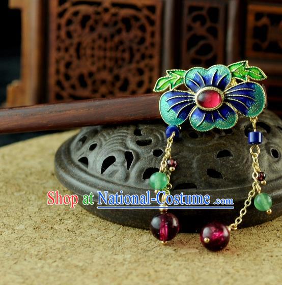 Chinese Traditional Palace Cloisonne Tassel Hair Clip Hair Accessories Ancient Classical Hairpins for Women