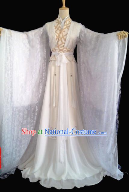 Chinese Traditional Cosplay Prince White Costumes Ancient Swordsman Clothing for Men