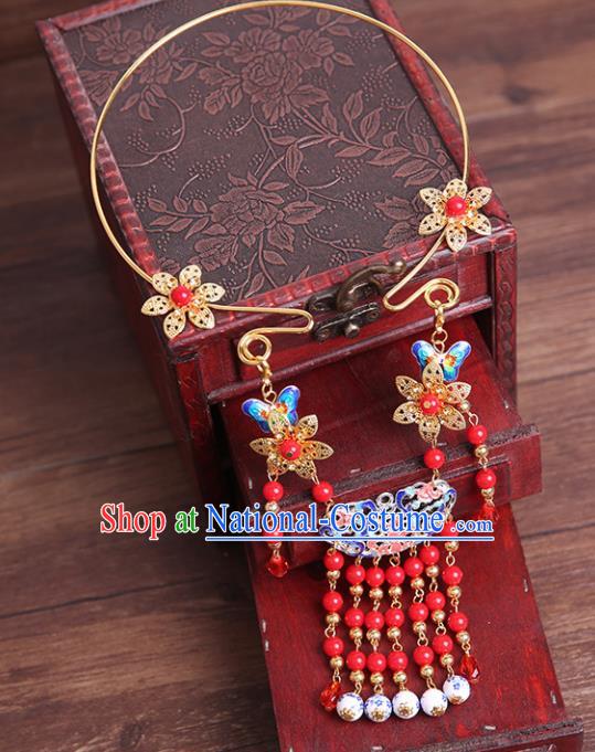 Chinese Traditional Blueing Necklace Ancient Bride Tassel Necklet for Women