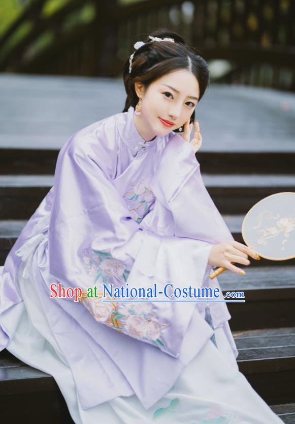 Chinese Ming Dynasty Palace Princess Purple Hanfu Dress Traditional Ancient Nobility Lady Embroidered Costumes for Women