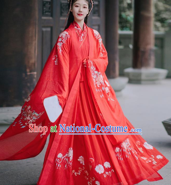 Chinese Tang Dynasty Wedding Red Hanfu Dress Traditional Ancient Princess Embroidered Costumes for Women