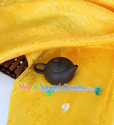 Asian Chinese Traditional Fabric Material Yellow Brocade Classical Dragons Pattern Design Satin Drapery