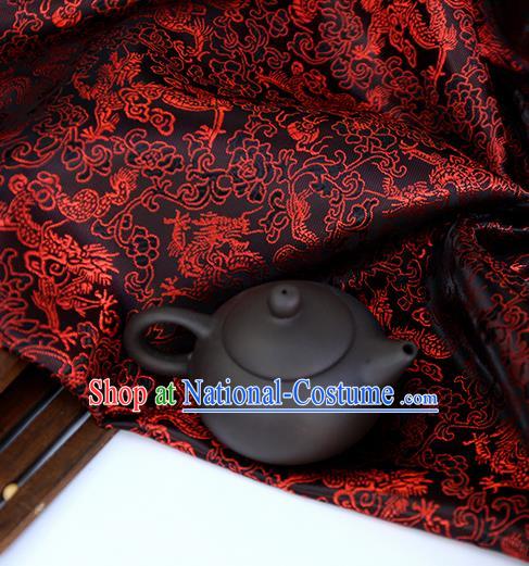 Asian Chinese Traditional Fabric Material Black Brocade Classical Dragons Pattern Design Satin Drapery