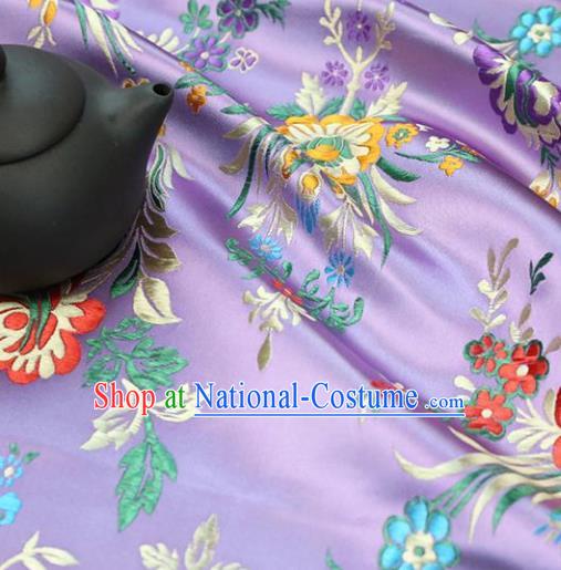 Asian Chinese Traditional Fabric Material Qipao Lilac Brocade Classical Begonia Pattern Design Satin Drapery