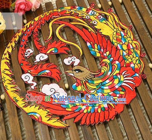 Chinese Traditional Tang Suit Fabric Accessories Ancient Embroidered Red Phoenix Cloth Patch