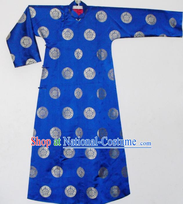 Chinese Traditional Qing Dynasty Prince Embroidered Costume Ancient Blue Mandarin Robe for Men