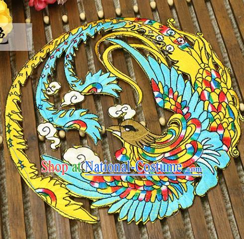 Chinese Traditional Tang Suit Fabric Accessories Ancient Embroidered Blue Phoenix Cloth Patch