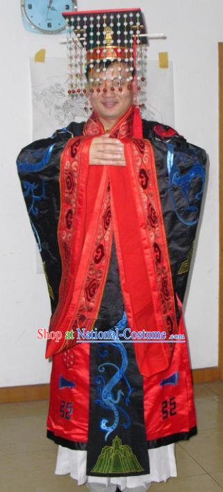 Chinese Traditional Han Dynasty Emperor Embroidered Costume Ancient Majesty Clothing for Men