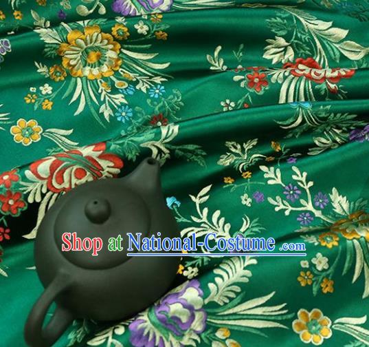 Asian Chinese Traditional Fabric Material Qipao Green Brocade Classical Begonia Pattern Design Satin Drapery