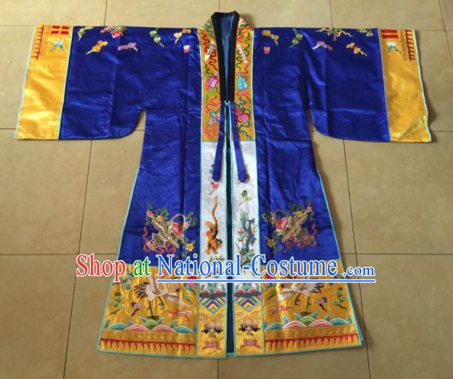 Chinese Traditional Priest Frock Costume Ancient Embroidered Blue Robe for Men