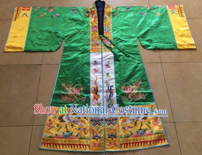 Chinese Traditional Priest Frock Costume Ancient Embroidered Green Robe for Men