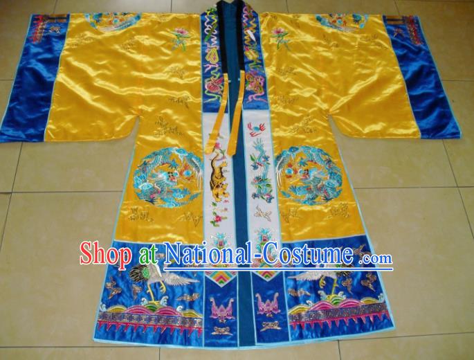 Chinese Traditional Priest Frock Costume Ancient Embroidered Yellow Robe for Men