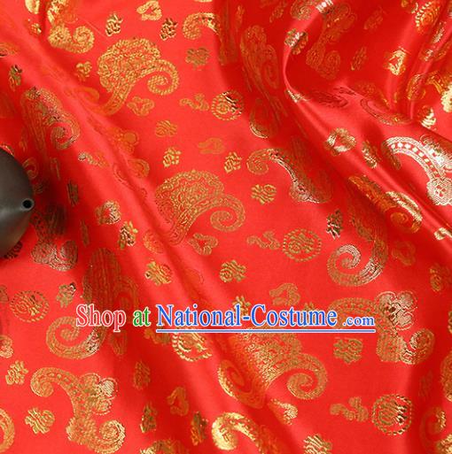 Red Brocade Chinese Traditional Silk Fabric Material Classical Dragon Pattern Design Satin Drapery