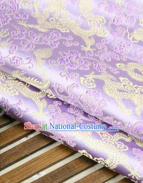 Lilac Brocade Chinese Traditional Silk Fabric Material Classical Dragons Pattern Design Satin Drapery