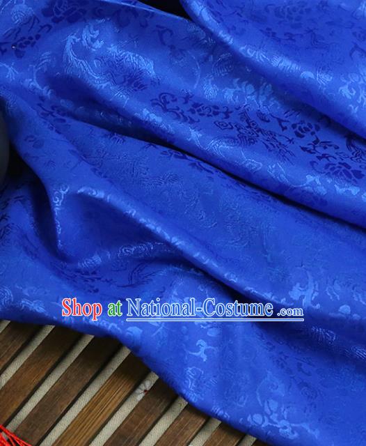 Blue Brocade Chinese Traditional Silk Fabric Material Classical Peony Pattern Design Satin Drapery