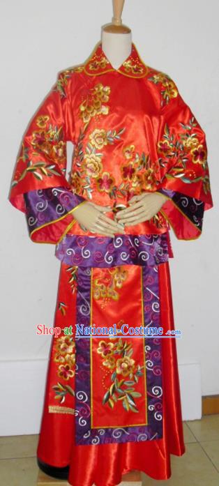 Chinese Traditional Red Wedding Dresses Ancient Bride Embroidered Costumes Xiuhe Suit for Women