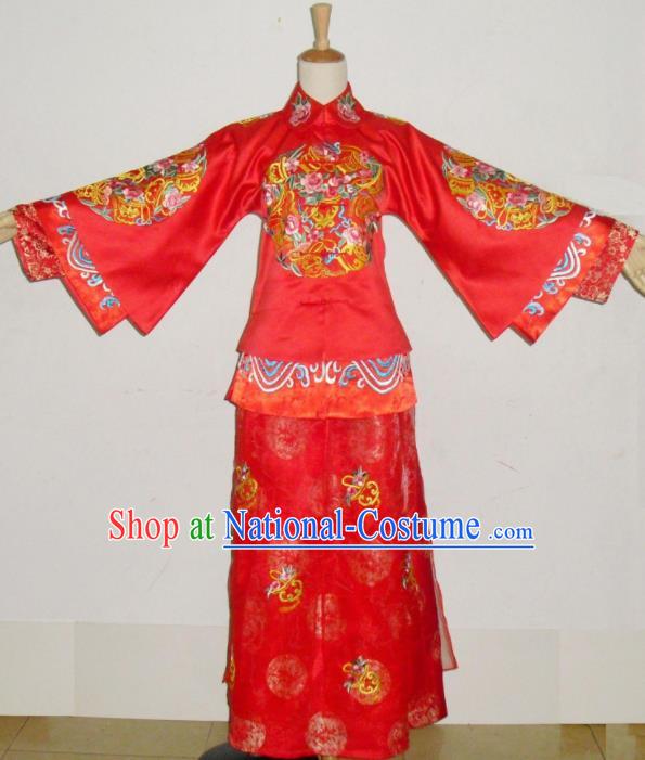 Chinese Traditional Xiuhe Suit Red Wedding Dresses Ancient Bride Embroidered Costumes for Women