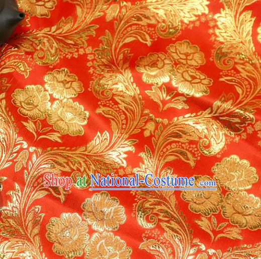 Chinese Traditional Red Brocade Tang Suit Silk Fabric Material Classical Peony Pattern Design Satin Drapery