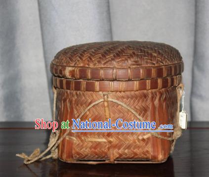 Chinese Ancient Handmade Straw Braid Craft Bamboo Basket Tea Box