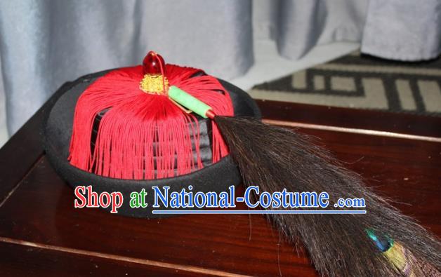 Chinese Traditional Qing Dynasty Minister Headdress Ancient Manchu Chancellor Hat for Men