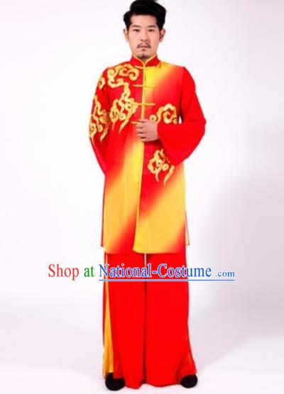 Chinese Traditional Folk Dance Yangko Red Costumes Tai Chi Clothing for Men