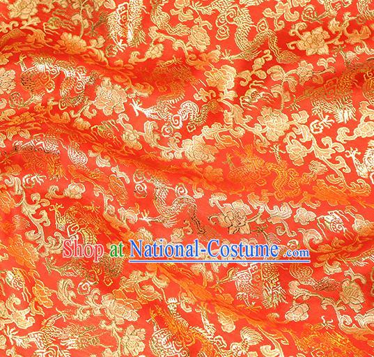 Chinese Traditional Red Brocade Tang Suit Silk Fabric Material Classical Dragons Pattern Design Satin Drapery