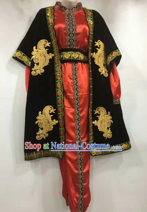 Chinese Traditional Folk Dance Red Costumes Uigurian Minority Dance Clothing for Men