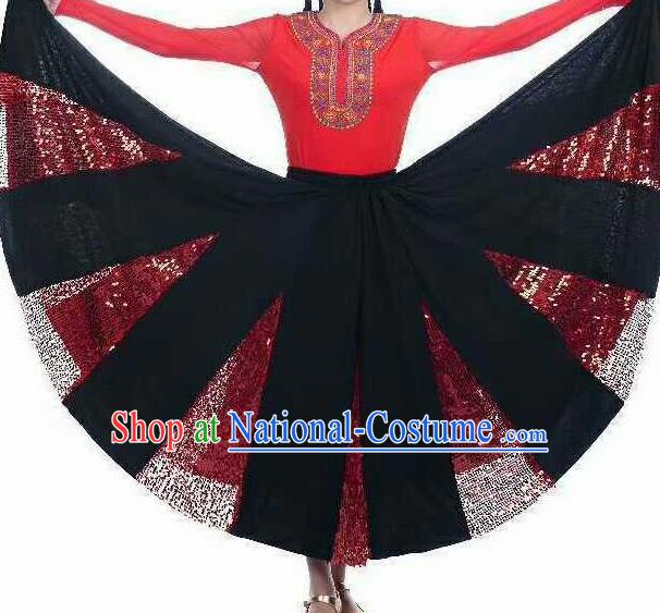 Chinese Traditional Xinjiang Uigurian Ethnic Costumes Uyghur Minority Folk Dance Red Dress for Women