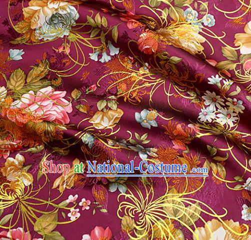 Chinese Traditional Amaranth Brocade Tang Suit Silk Fabric Material Classical Peony Pattern Design Satin Drapery