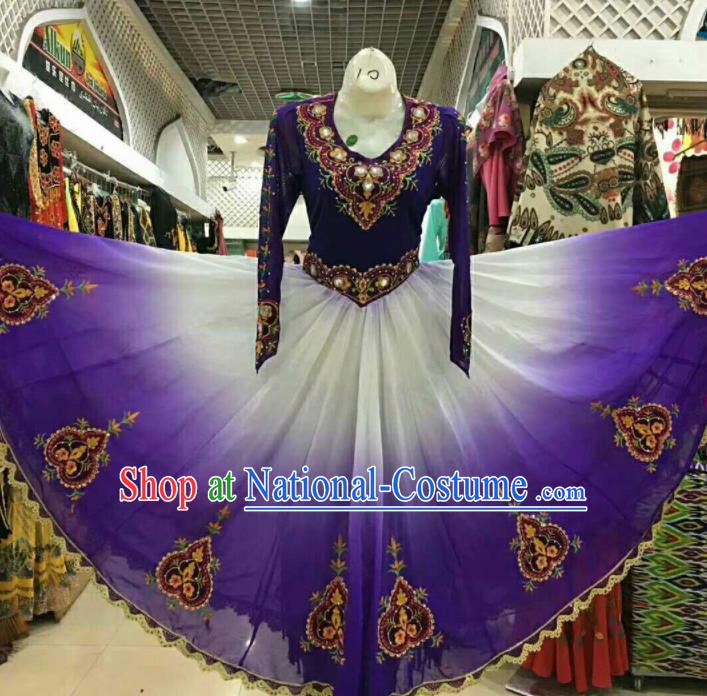 Chinese Traditional Uigurian Nationality Purple Ethnic Costumes Xinjiang Uyghur Folk Dance Dress for Women