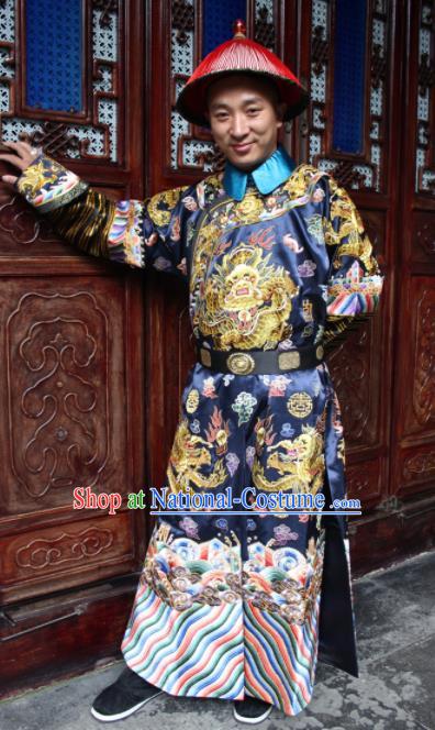 Chinese Traditional Ancient Qing Dynasty Manchu Minister Embroidered Costumes and Hat for Men