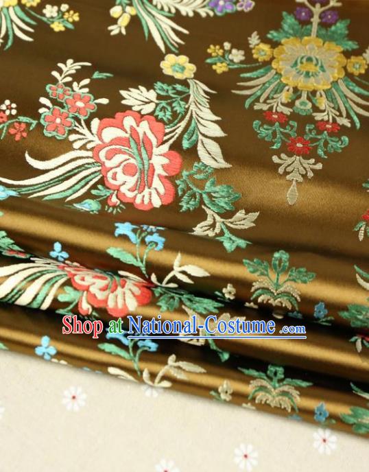 Asian Chinese Traditional Fabric Material Qipao Golden Brocade Classical Begonia Pattern Design Satin Drapery