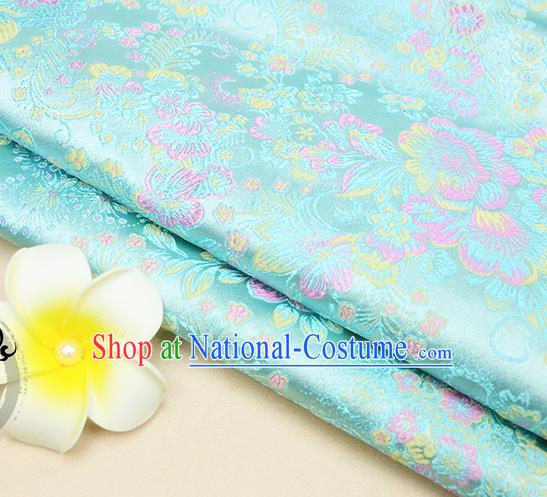 Chinese Traditional Blue Brocade Cheongsam Silk Fabric Material Classical Pattern Design Satin Drapery